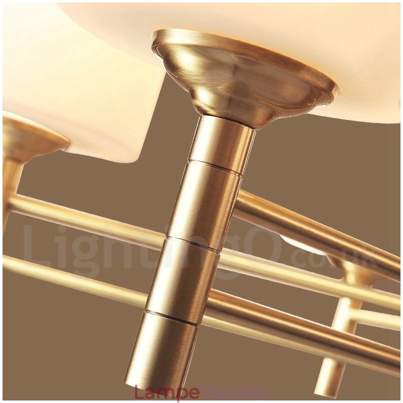 Pure Messing Stor Luksuriøs Rustik Retro Vintage Messing Pendel Lysekrone med Glasskærme