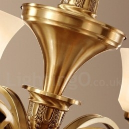 Pure Messing Stor Luksuriøs Rustik Retro Vintage Messing Pendel Lysekrone med Glasskærme