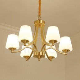 Pure Messing Stor Luksuriøs Rustik Retro Vintage Messing Pendel Lysekrone med Glasskærme
