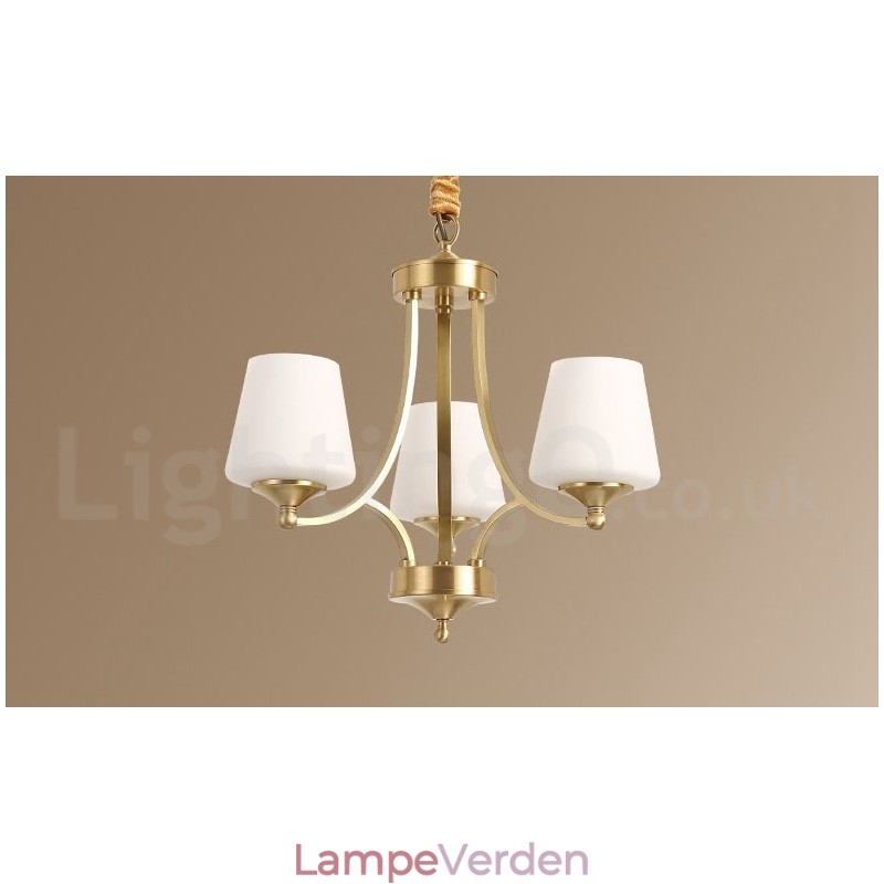 Pure Messing Stor Luksuriøs Rustik Retro Vintage Messing Pendel Lysekrone med Glasskærme
