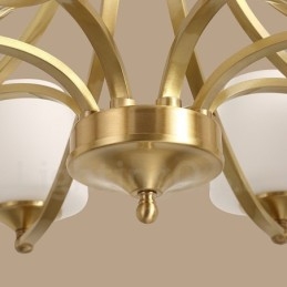 Pure Messing Stor Luksuriøs Rustik Retro Vintage Messing Pendel Lysekrone med Glasskærme