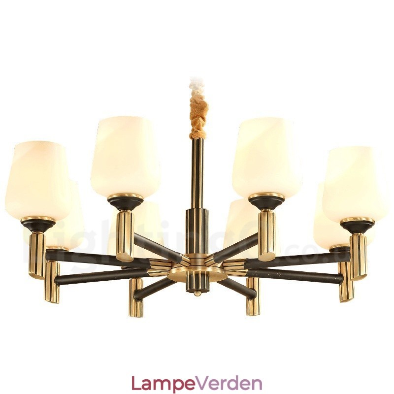 Pure Messing Stor Luksuriøs Rustik Retro Vintage Messing Pendel Lysekrone med Glasskærme