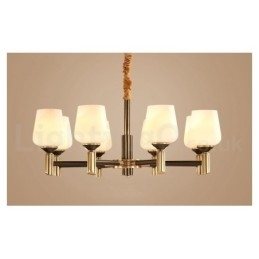 Pure Messing Stor Luksuriøs Rustik Retro Vintage Messing Pendel Lysekrone med Glasskærme