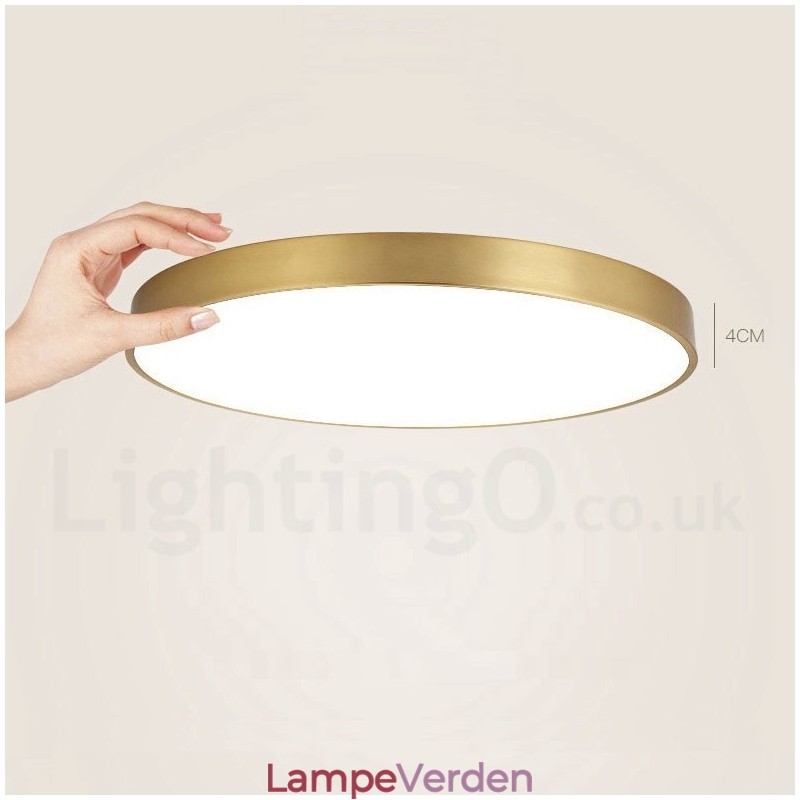 Ultratynde 100 % messing rund dæmpbar moderne moderne nordisk stil Flush Mount messing loftslamper med akrylskærm kan også bruges som væglampe