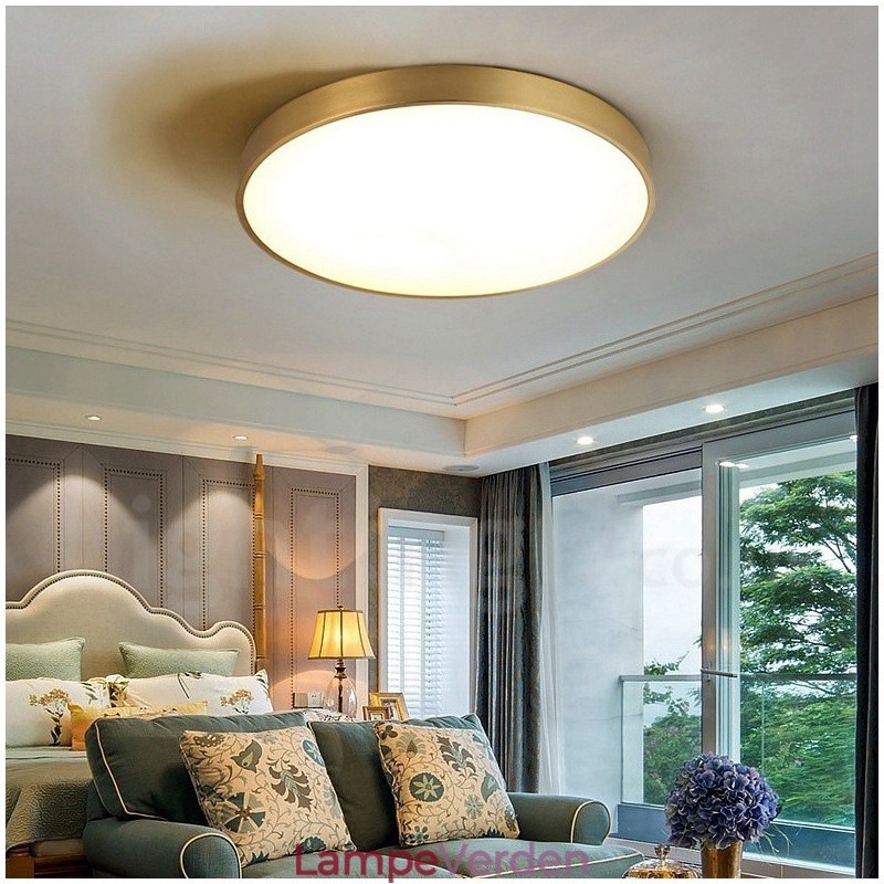 Ultratynde 100 % messing rund dæmpbar moderne moderne nordisk stil Flush Mount messing loftslamper med akrylskærm kan også bruges som væglampe