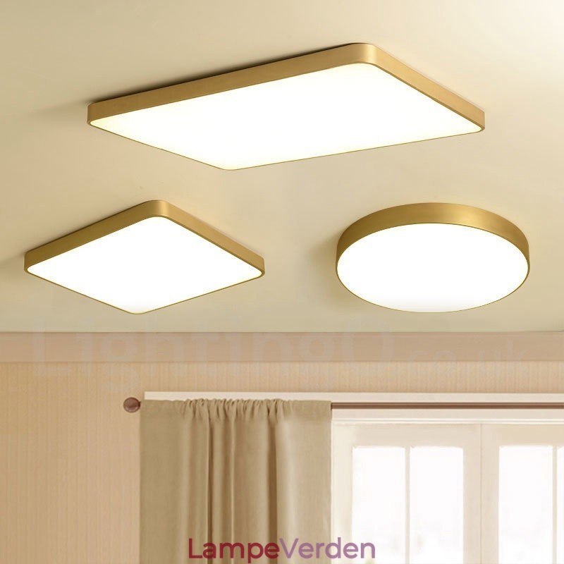 Ultratynde 100 % messing rund dæmpbar moderne moderne nordisk stil Flush Mount messing loftslamper med akrylskærm kan også bruges som væglampe