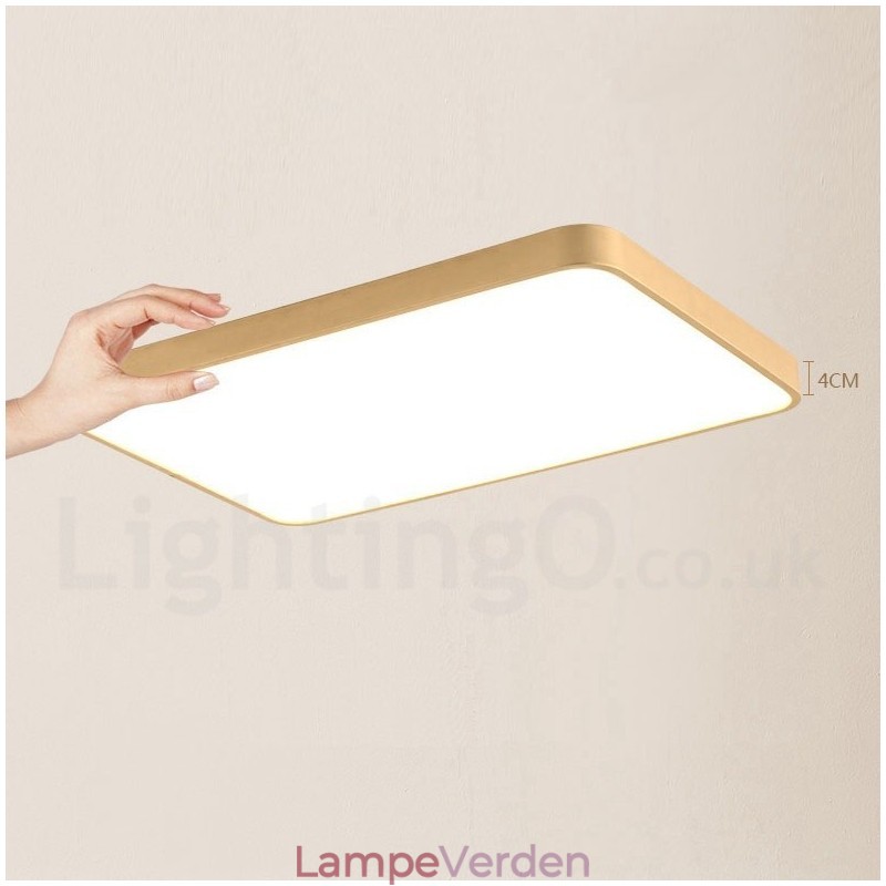 Ultratyndt rektangel, der kan dæmpes, moderne moderne nordisk stil Flush Mount messing loftslamper med akrylskærm kan også bruges som væglampe