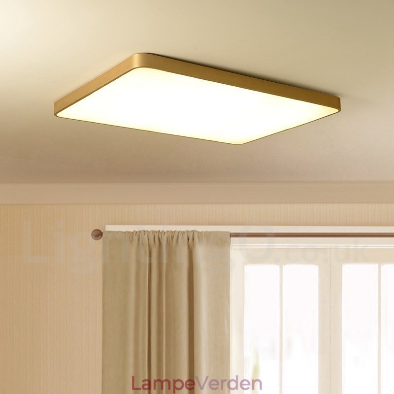 Ultratyndt rektangel, der kan dæmpes, moderne moderne nordisk stil Flush Mount messing loftslamper med akrylskærm kan også bruges som væglampe