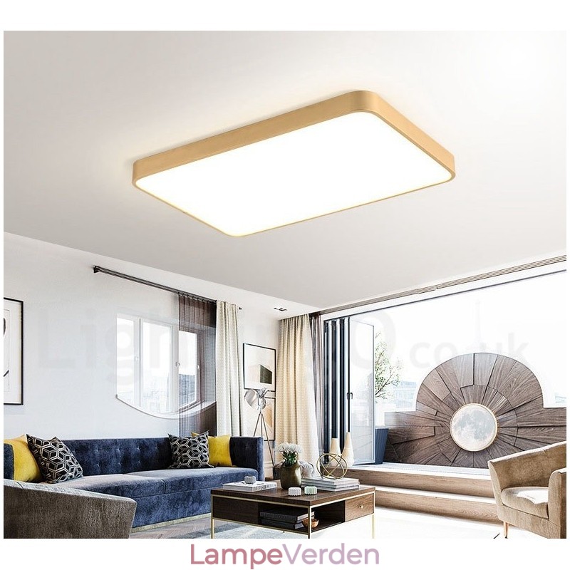 Ultratyndt rektangel, der kan dæmpes, moderne moderne nordisk stil Flush Mount messing loftslamper med akrylskærm kan også bruges som væglampe