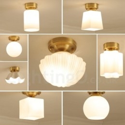 Pure Brass Rustic Lodge Nordic Style Flush Mount Loftslamper med glasskærm