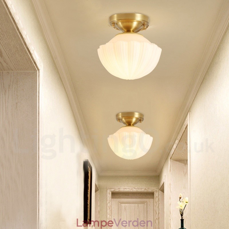 Pure Brass Rustic Lodge Nordic Style Flush Mount Loftslamper med glasskærm