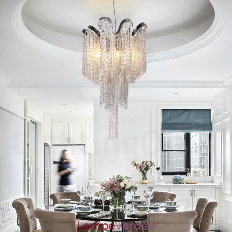 Aluminium kvaster Lysekrone Designer Pendel Lys Sølvfarve