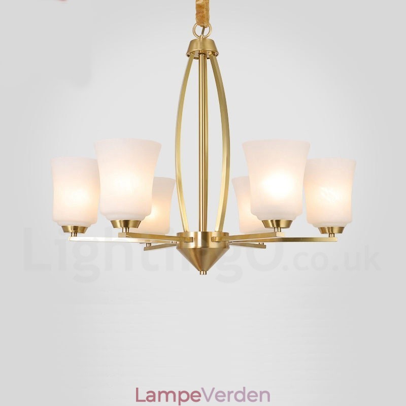 6 lys ren messing stor luksuriøs rustik retro vintage messing vedhæng lysekrone med glasskærme