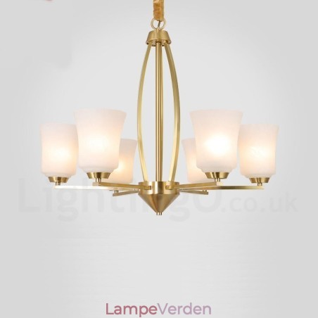 6 lys ren messing stor luksuriøs rustik retro vintage messing vedhæng lysekrone med glasskærme 6 lys ren messing stor luksuriøs rustik retro vintage messing vedhæng lysekrone med glasskærme