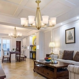 8 lys ren messing stor luksuriøs rustik retro vintage messing vedhæng lysekrone med glasskærme