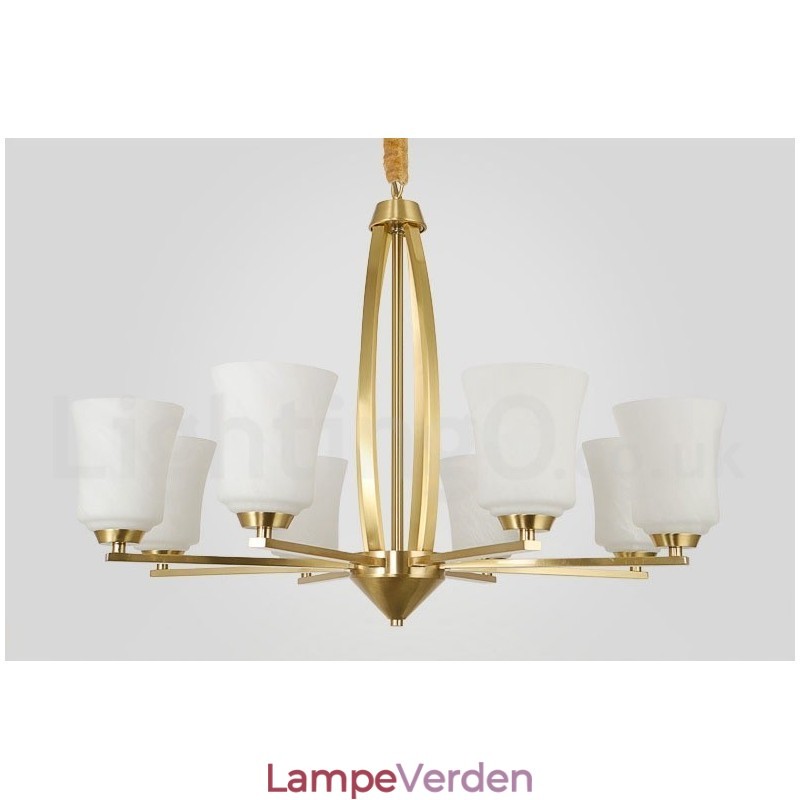 8 lys ren messing stor luksuriøs rustik retro vintage messing vedhæng lysekrone med glasskærme