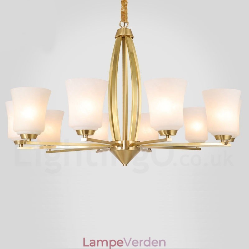 Retro vintage messing vedhæng lysekrone med glasskærme