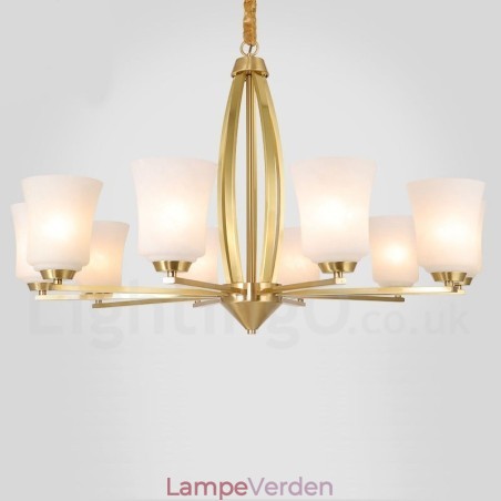 Retro vintage messing vedhæng lysekrone med glasskærme Retro vintage messing vedhæng lysekrone med glasskærme