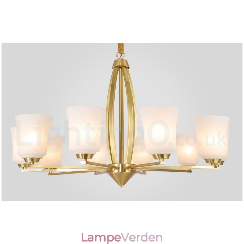 Retro vintage messing vedhæng lysekrone med glasskærme