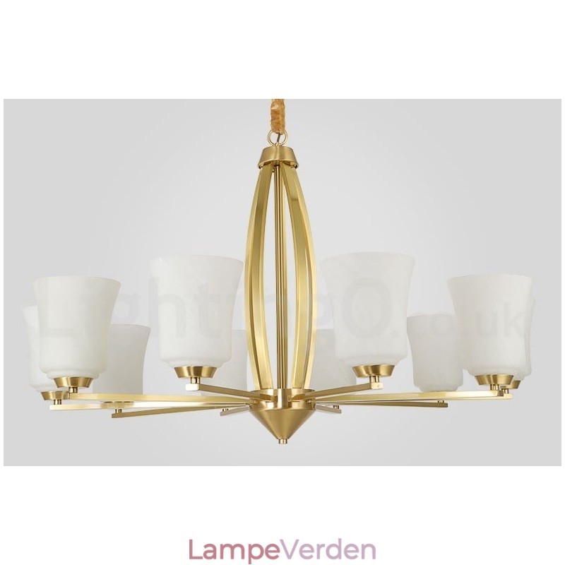 Retro vintage messing vedhæng lysekrone med glasskærme