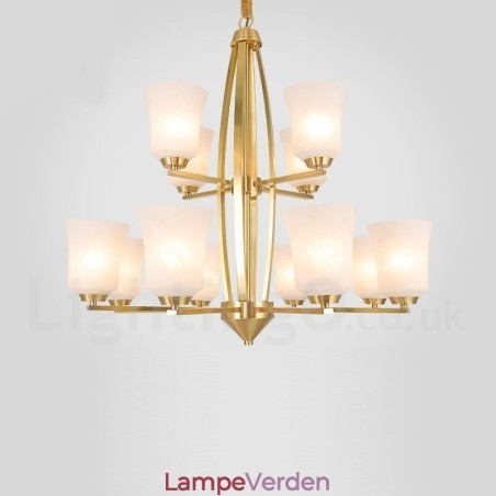 12 lys ren messing stor luksuriøs rustik retro vintage messing vedhæng lysekrone med glasskærme 12 lys ren messing stor luksuriøs rustik retro vintage messing vedhæng lysekrone med glasskærme