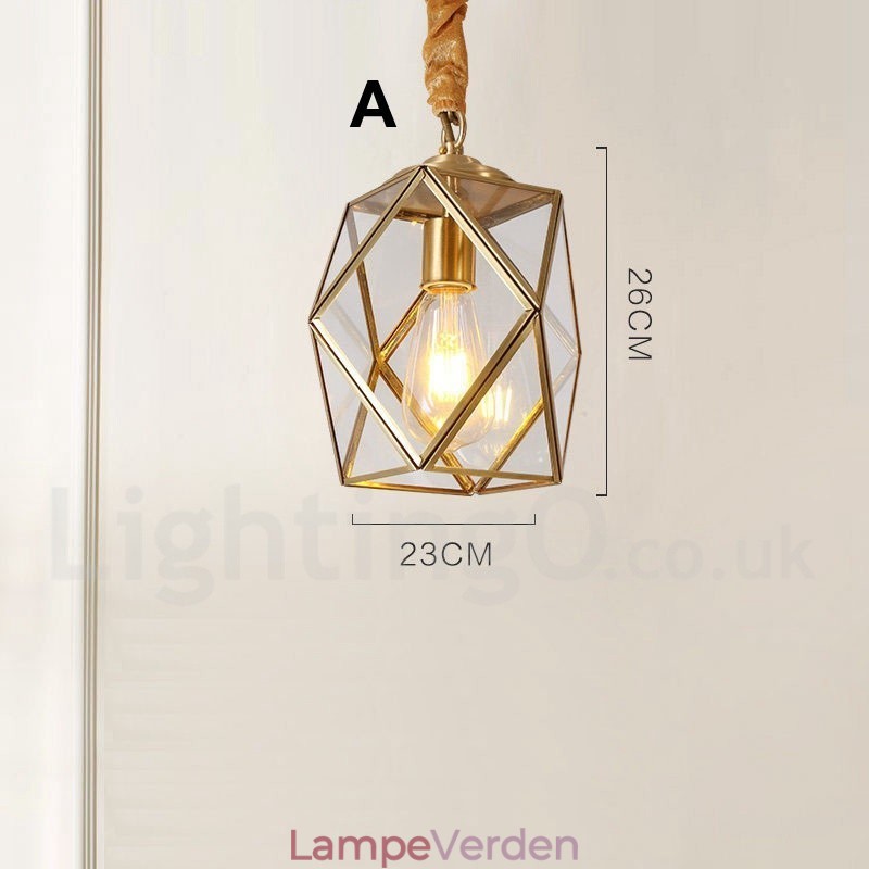 Pure Brass Rustic Lodge Nordic Style Pendel med glasskærm