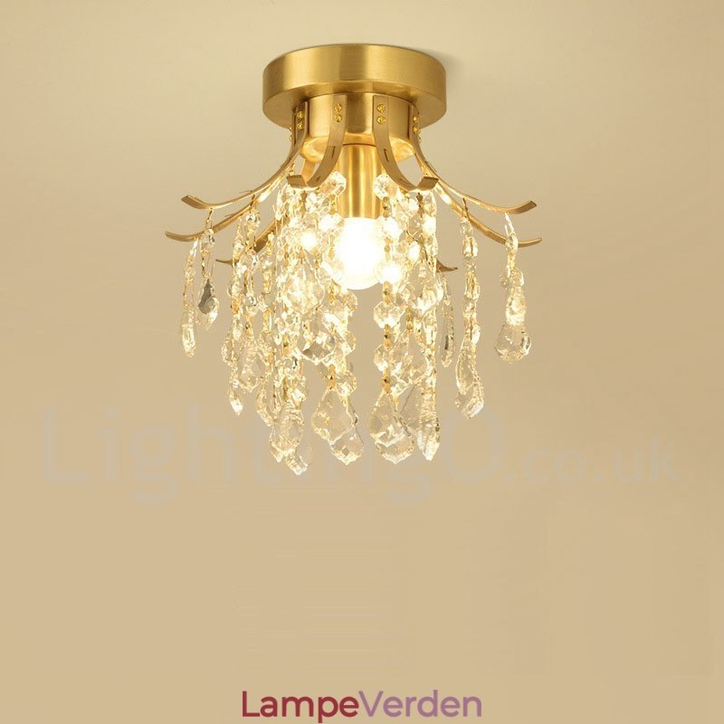 Pure Brass Rustic Lodge Nordic Style Flush Mount Crystal Ceiling Lights