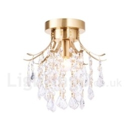 Pure Brass Rustic Lodge Nordic Style Flush Mount Crystal Ceiling Lights