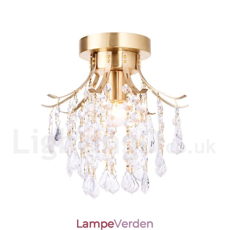 Pure Brass Rustic Lodge Nordic Style Flush Mount Crystal Ceiling Lights