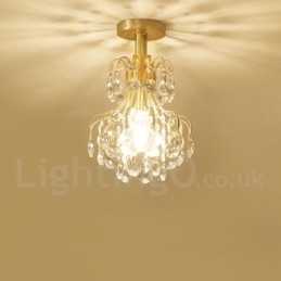 Pure Brass Rustic Lodge Nordic Style Flush Mount Crystal Ceiling Lights