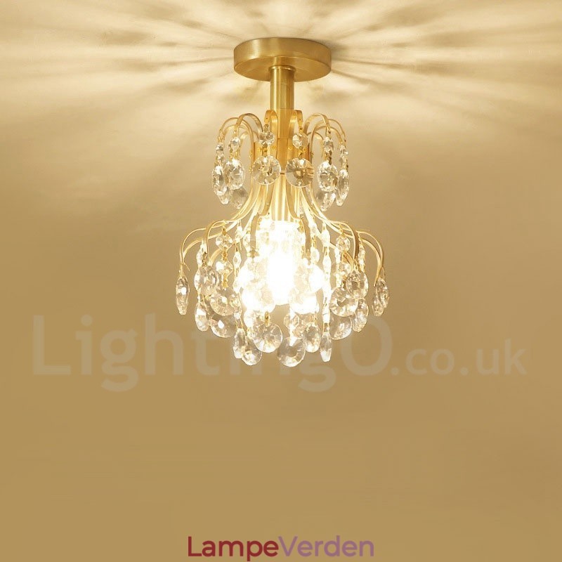 Pure Brass Rustic Lodge Nordic Style Flush Mount Crystal Ceiling Lights