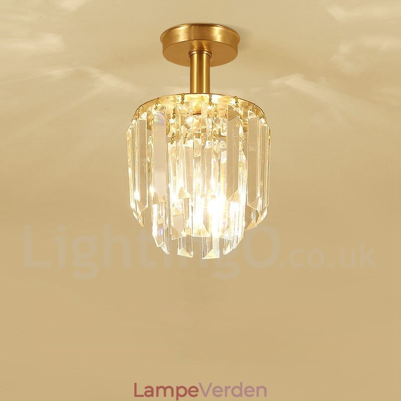 Pure Brass Rustic Lodge Nordic Style Flush Mount Crystal Ceiling Lights