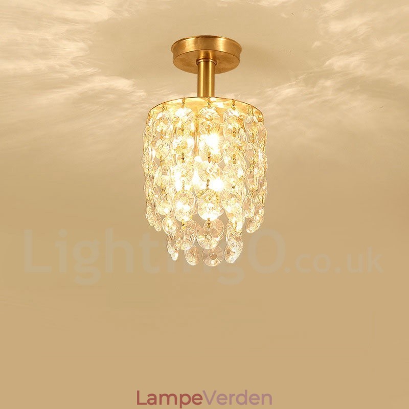 Pure Brass Rustic Lodge Nordic Style Flush Mount Crystal Ceiling Lights