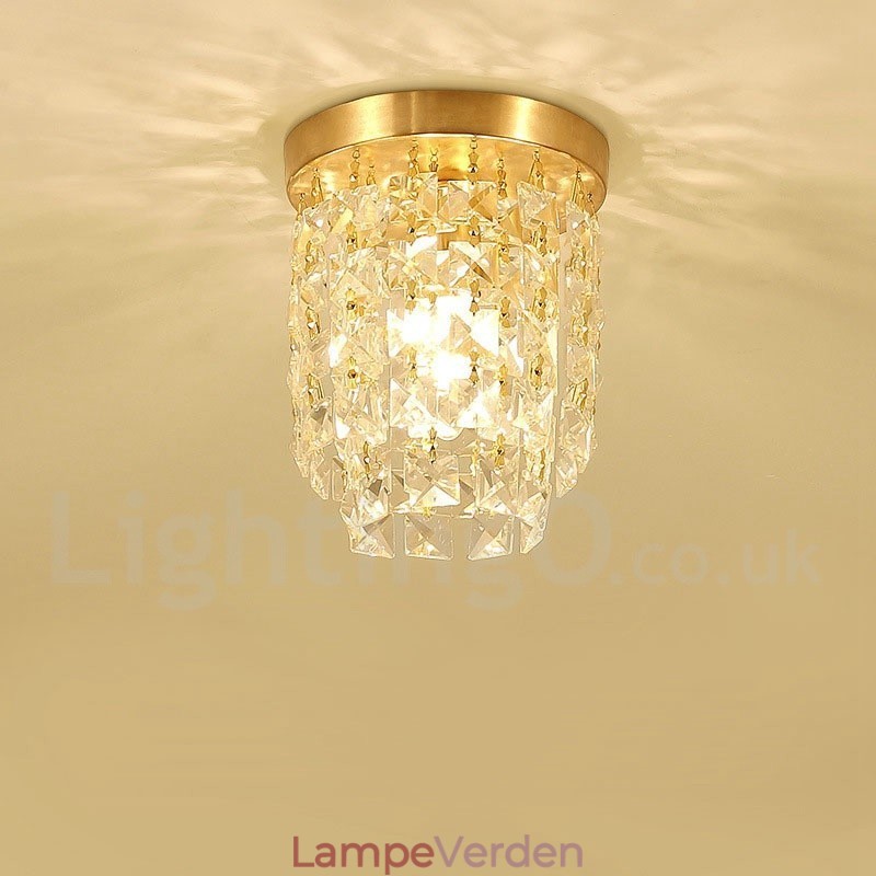 Pure Brass Rustic Lodge Nordic Style Flush Mount Crystal Ceiling Lights