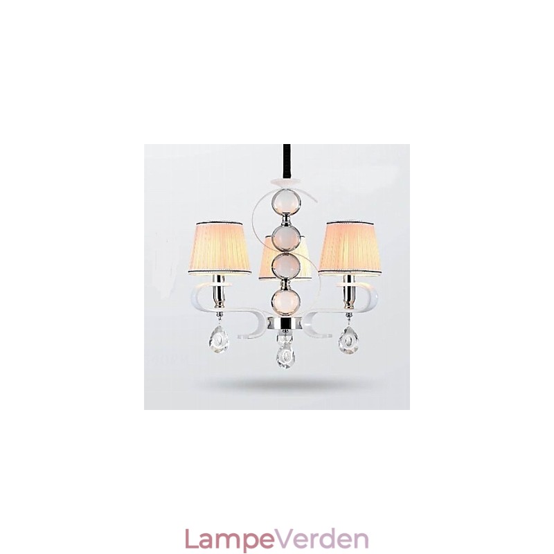 Stof lysekrone 3 lys høj kvalitet lampe hvid jade sølv ring