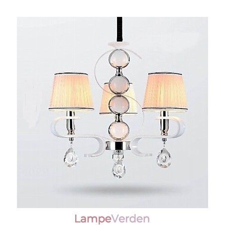 Stof lysekrone 3 lys høj kvalitet lampe hvid jade sølv ring