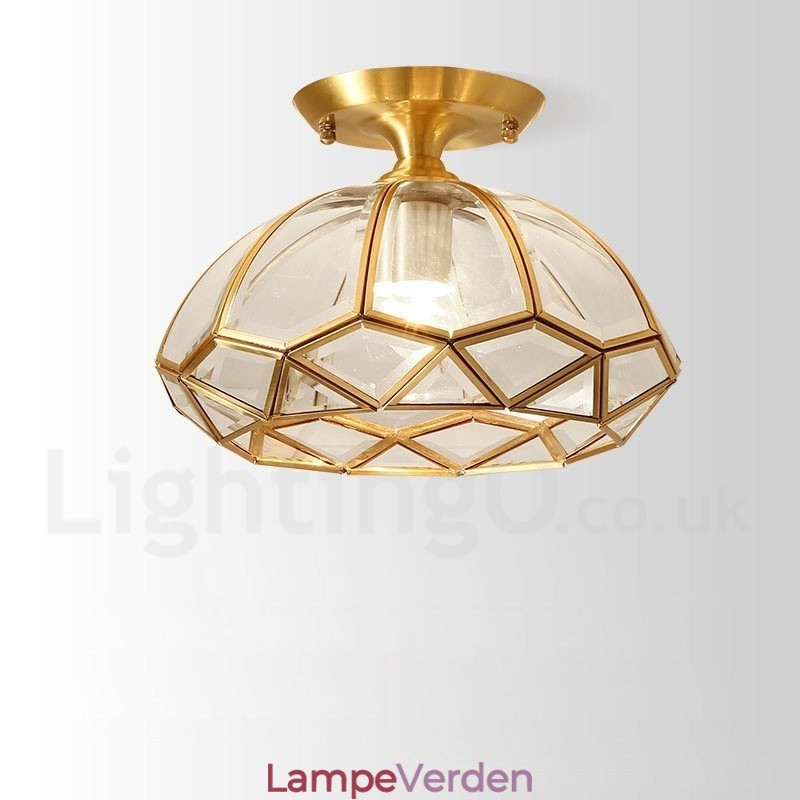 Pure Brass Rustic Lodge Nordic Style Flush Mount Loftslampe med glasskærm