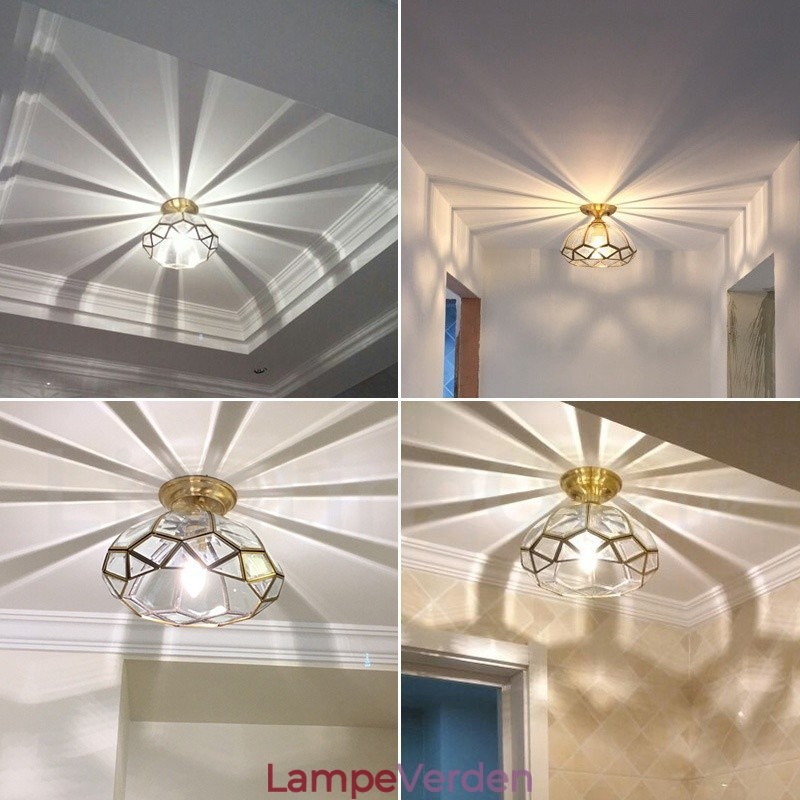 Pure Brass Rustic Lodge Nordic Style Flush Mount Loftslampe med glasskærm