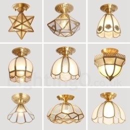 Pure Brass Rustic Lodge Nordic Style Flush Mount Loftslampe med glasskærm
