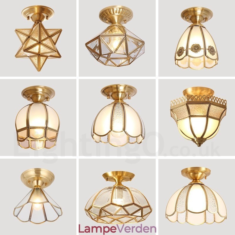 Pure Brass Rustic Lodge Nordic Style Flush Mount Loftslampe med glasskærm