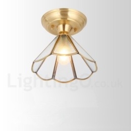 Pure Brass Rustic Lodge Nordic Style Flush Mount Loftslampe med glasskærm