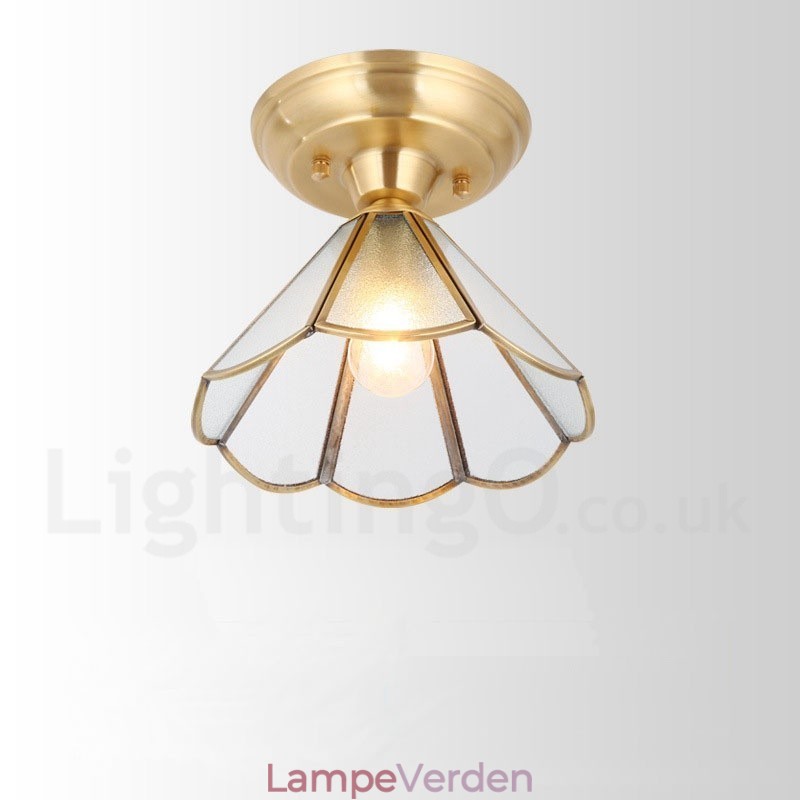 Pure Brass Rustic Lodge Nordic Style Flush Mount Loftslampe med glasskærm
