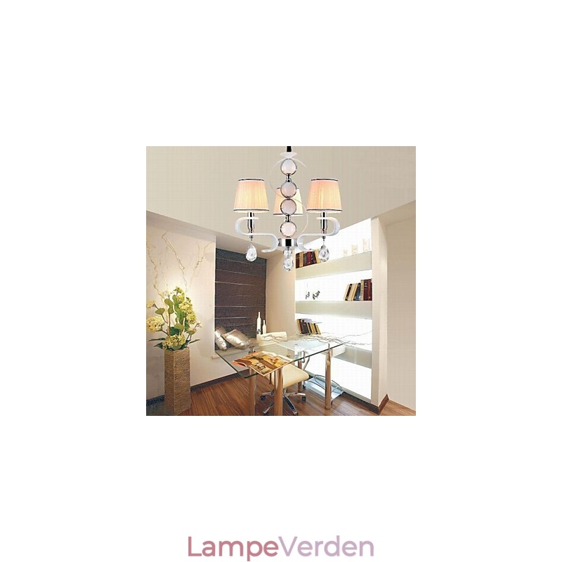 Stof lysekrone 3 lys høj kvalitet lampe hvid jade sølv ring