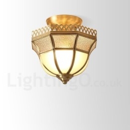 Pure Brass Rustic Lodge Nordic Style Flush Mount Loftslampe med glasskærm