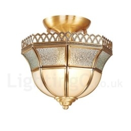 Pure Brass Rustic Lodge Nordic Style Flush Mount Loftslampe med glasskærm