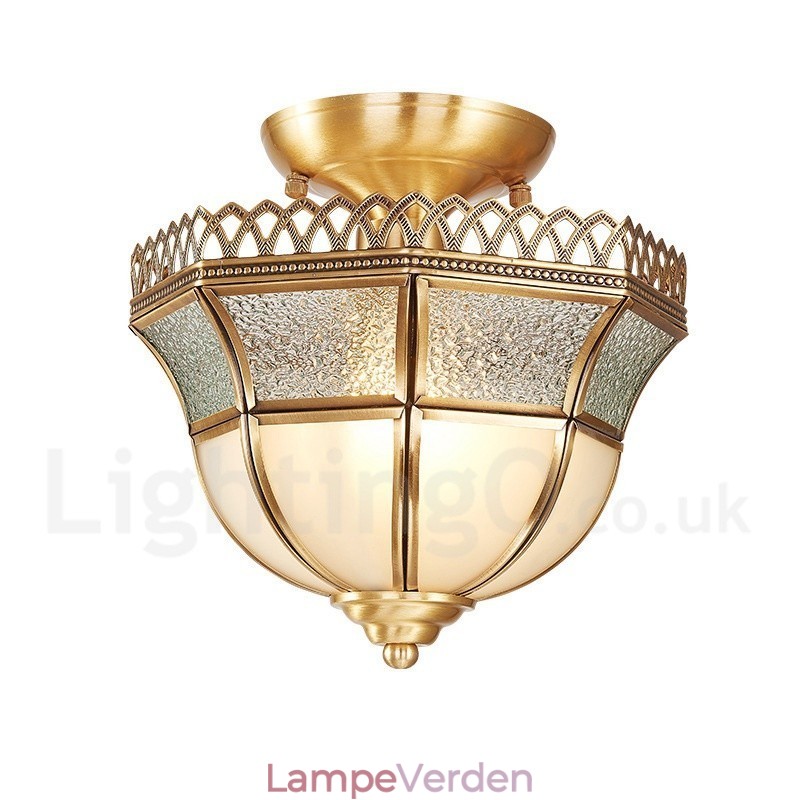 Pure Brass Rustic Lodge Nordic Style Flush Mount Loftslampe med glasskærm