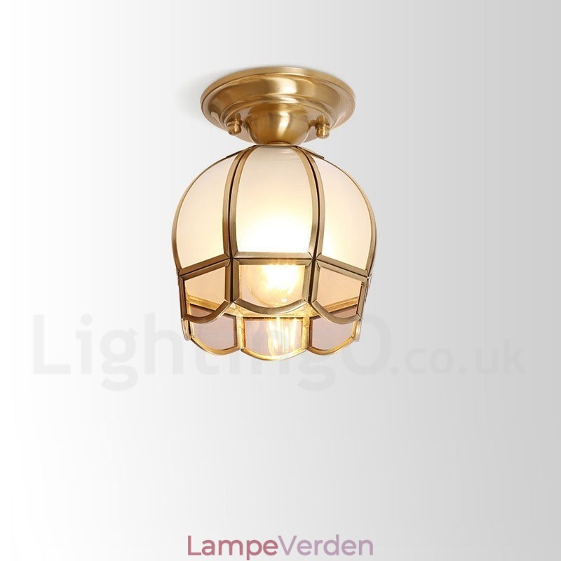 Pure Brass Rustic Lodge Nordic Style Flush Mount Loftslampe med glasskærm