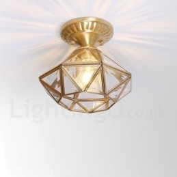 Pure Brass Rustic Lodge Nordic Style Flush Mount Loftslampe med glasskærm