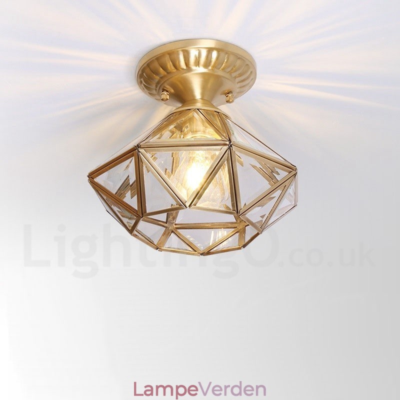 Pure Brass Rustic Lodge Nordic Style Flush Mount Loftslampe med glasskærm