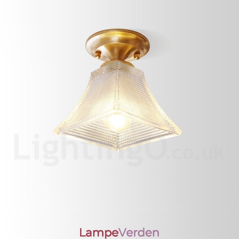 Pure Brass Rustic Lodge Nordic Style Flush Mount Loftslampe med glasskærm